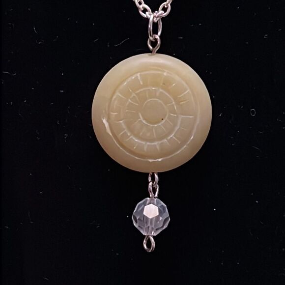 Handcrafted yellow pendant on a 21 inch silver tone chain - Picture 2 of 3